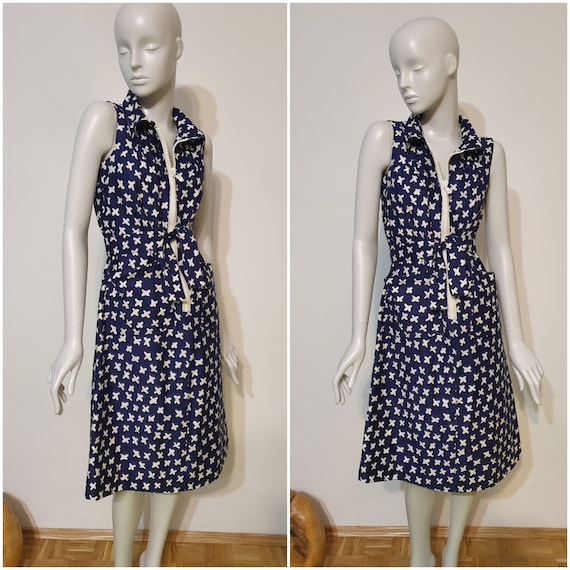 Rare, vintage 1970, COURREGES Paris, navy blue dr… - image 1