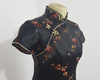 ヴィンテージ シルク ドレス 着物 香港 中国 日本の芸者 アジア サイズ 34 XS S (S1)