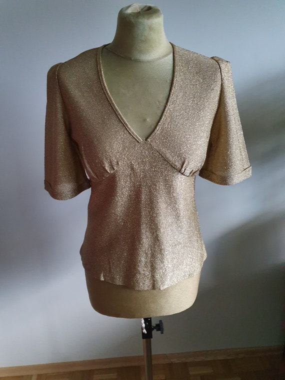 Vintage Gold 70s Blouse, 1930s Blouse, Glitter, G… - image 4