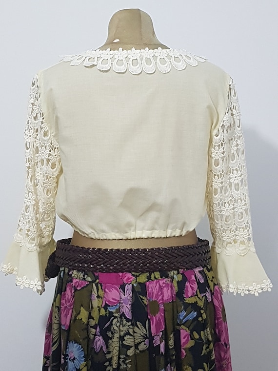 Vintage 70s blouse top corset lace Diolen dirndl … - image 7