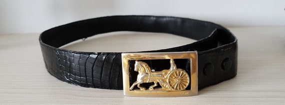 Vintage 80s CELINE leather belt with reptile
