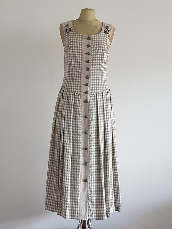 Vintage Austrian Dress, drindl Beige Linen Countr… - image 2