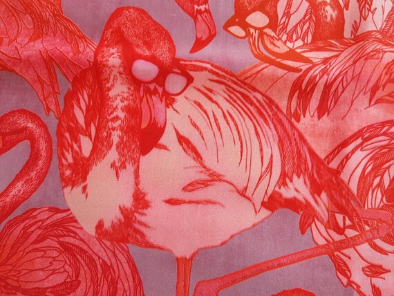 Vintage 90s Silk scarf colorful flamingos with gla