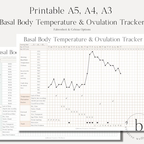 Printable Basal Body Temperature & Ovulation / Fertility / Etsy