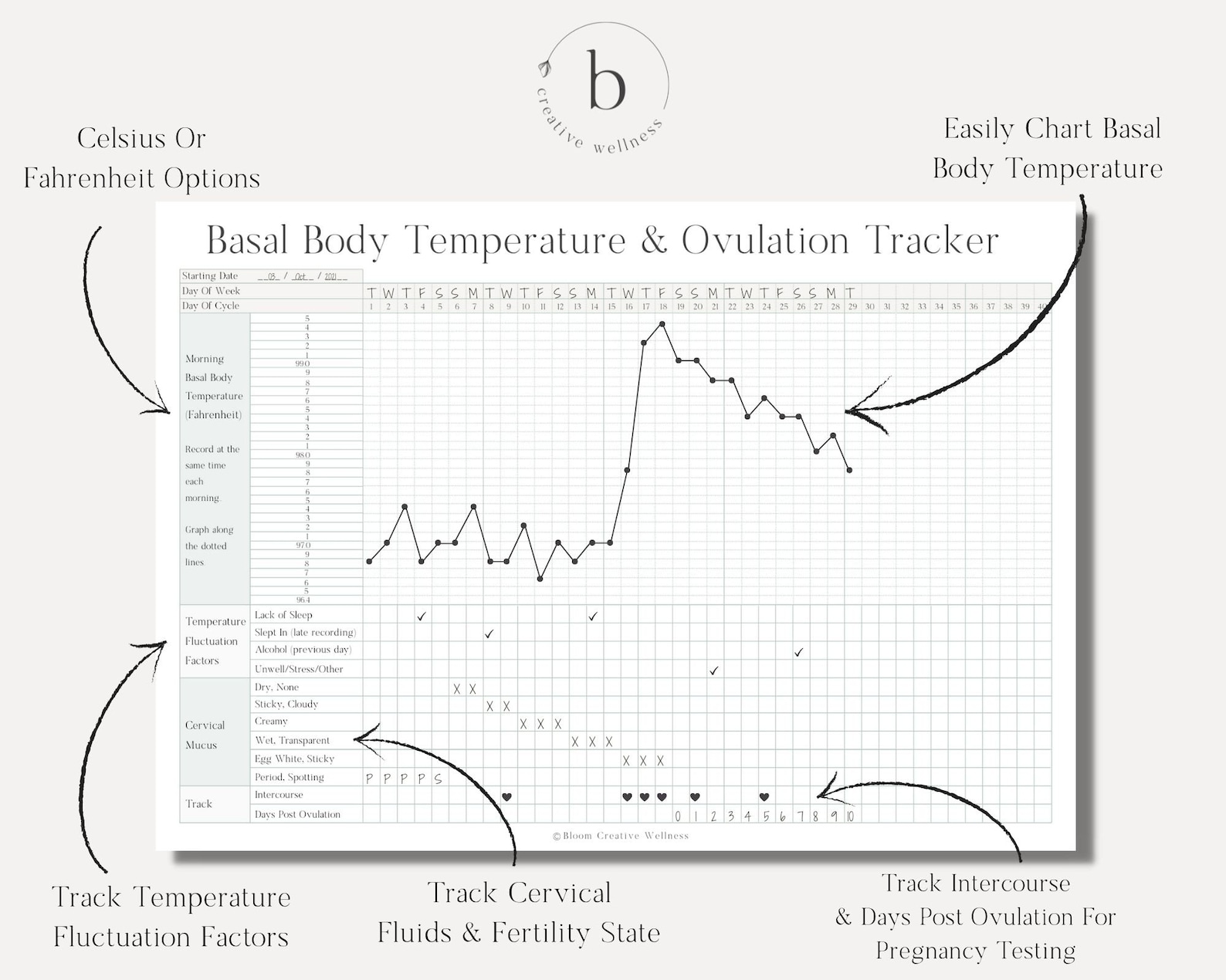 Printable Basal Body Temperature & Ovulation / Fertility / Pregnancy
