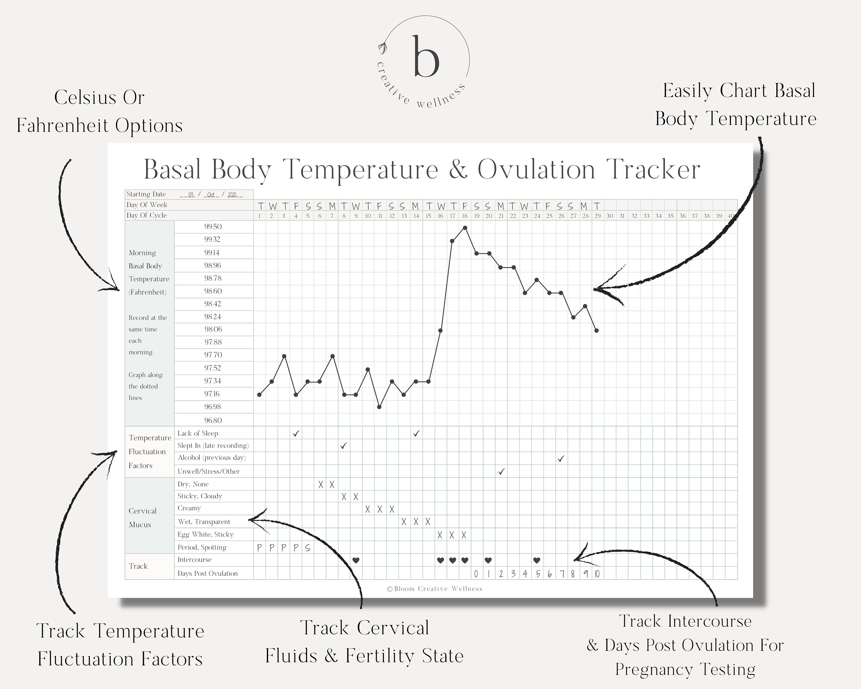 Printable Basal Body Temperature & Ovulation / Fertility / Etsy UK