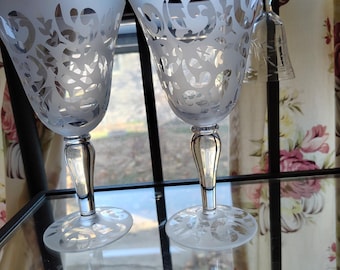 GOBLETS pair of wine or water drinking glasses. Beautiful!