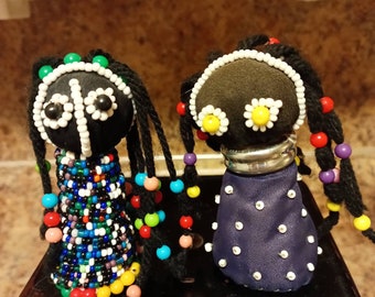 Pair of African Beaded Ceremonial Dolls. Tribe of Ndebele. Linga Koba Ritual dolls for marriage proposal and childbearing rites of passage.