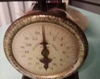 antique PELOUZE FAMILY SCALE grocer food produce meat lbs ounces weigh kitchen chef cook cooking old fashioned vintage prop collectible