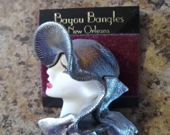 NEW ORLEANS Bayou Bangles Belle Epoque Brooch. Metallic sunhat lady pin. Costume jewelry. Fashion accessories statement. Fine couture add.