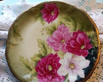 JUNE BLOOMS: hand painted plate. Numbered. Gold edging. Excellent condition. Vintage. Limited edition. Fine china ware. Victorian Garden art
