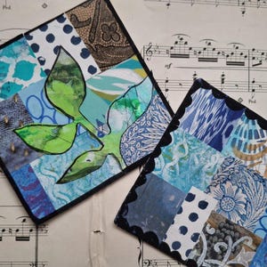 LIQUIDACIÓN. Tarjetas de diario x 2. Tarjetas de collage con temática azul. Mini collage para diario basura.