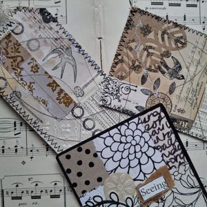 LIQUIDACIÓN. Tarjetas de diario x 3. Tarjetas de collage en tonos neutros. Mini collage para diario basura.