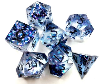 Crystal, handmade dice set D&D TTRPG sharp-edged handmade from resin for DnD, Dungeons and Dragons, RPG dice