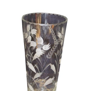 Large Round Etched Frosted Flowers Floral Designs Clear Glass Home Decor Vase