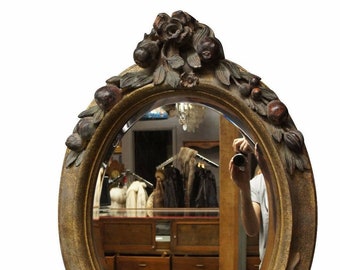 Della Robbia Italian Baroque Revival Oval Carved Mirror Beveled Glass Rococo 37&quot;