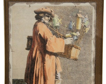 Etching Engraving "Achetes des Moulins" Windmill Seller Street Artist Antique 1742