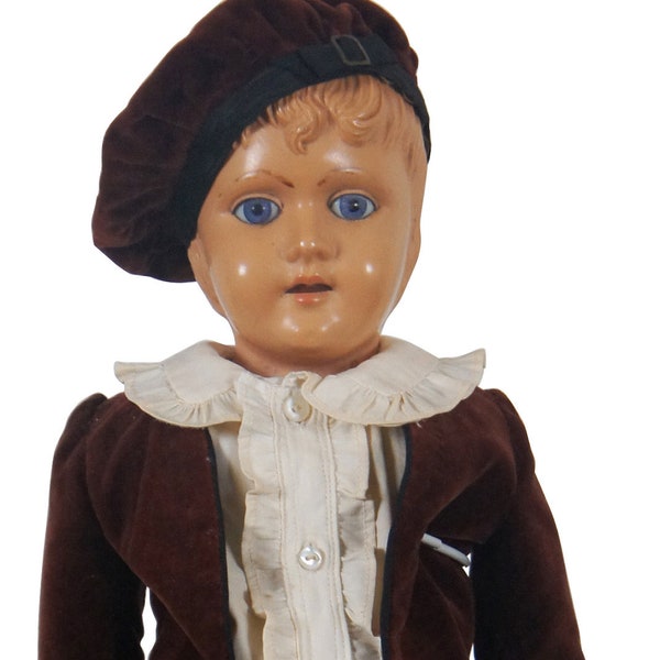 Antique Schutz-Marke Celluloid Head Leather Body Boy Doll Scotch Bonnet