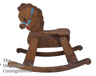 Cute Handmade Vintage Oak Children's Rocking Horse Pony Rocker Carousel 31"