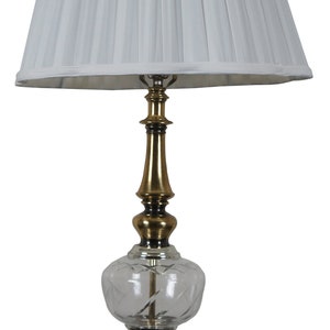 Vintage Hollywood Regency Brass & Cut Glass Crystal Table Lamp 24&quot;