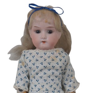Antique German Bisque Head Doll Leather Body Articulated Jointed Arms Blonde 13&quot;