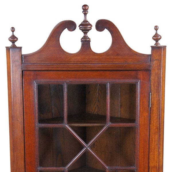 Antique English George III Mahogany Inlaid Wall Hanging Corner Cabinet Cupboard