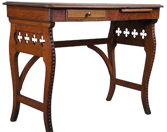 2 Antique Victorian Quartersawn Oak Folding Mission Campaign Writing Desks 32"