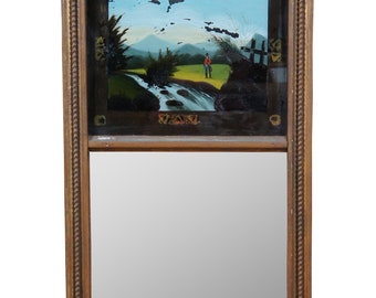 Antique Federal Giltwood Trumeau Pier Mirror Eglomise Reverse Painted Regency