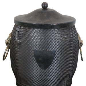 English Silverplated Lion Head Shield Tea Caddy Biscuit Barrel Jar Ice Bucket 8&quot;