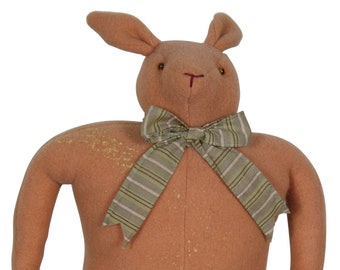 Rare Original Cody Foster Folk Art Pink Wool Rabbit Easter Bunny Doll Strawberry