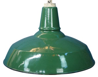 Antique American Benjamin Industrial Green Enameled Factory Pendant Light Lamp