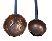 2 Antique Copper Wrought Iron Ladles Dippers Hearth Ware Hand Forged Primitive