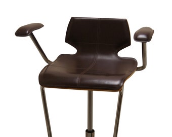Italian Bentwood Bar Stool Brown Leather Adjustable Seat Chrome Salon Chair 70s