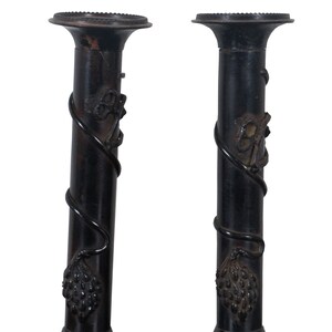 2 Vintage Cast Metal Candlestick Candle Holders Grapes Buffet Mantel 10&quot;