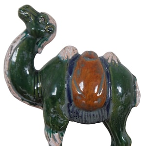Vintage Green Porcelain Majolica Tang Style Bactrian Two Hump Camel Figurine 12&quot;
