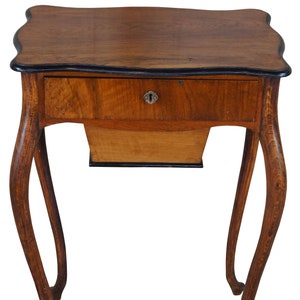 Antique French Country Oak & Walnut Serpentine Sewing Cabinet Side Accent Table