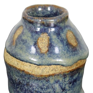 Vintage Raku Signed Studio Earthenware Art Pottery Bud Vase Blue Glaze Vessel