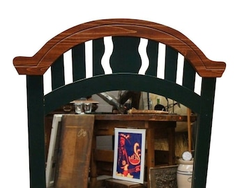 Vintage Green Wall Hanging Mirror Oak Accents Country Decor Designer