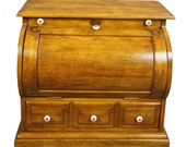 Early American Miniature Half Cylinder Oak Drop Front Secretary Cabinet Table