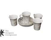 8 pc Japanese Satsuma Moriage Painted Gold Trim Tea Coffee Cups Saucers Set