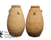2 Raw Handmade Terracotta Handled Vessels Pelike Amphora Clay Pottery 13 quot Vase