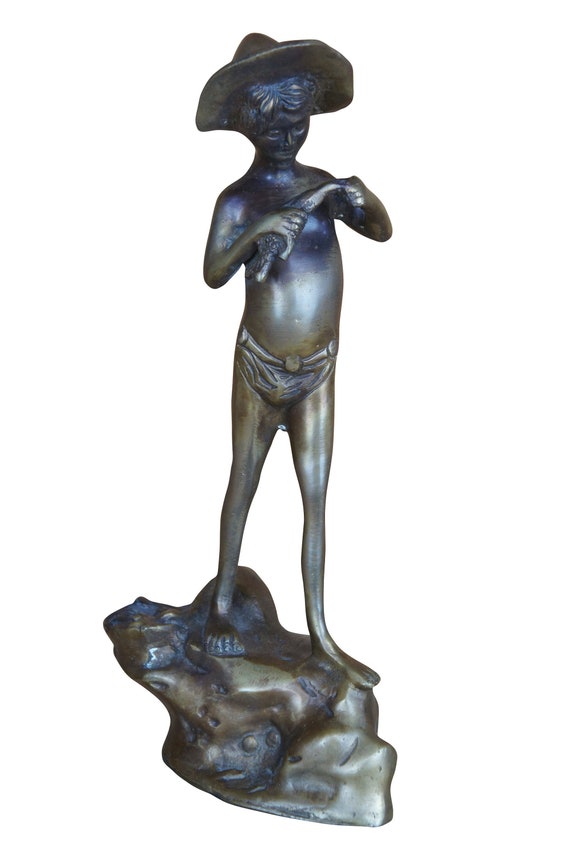 Vintage Bronze Boy Fishing Sculpture Boy and Fish Statue -  Canada