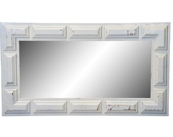 French Country White Distressed Chic Painted Vanity Mantel Wall Mirror 29"