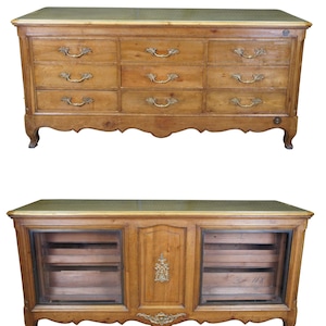 Antique French Country Walnut General Store Curio Showcase Display Dresser