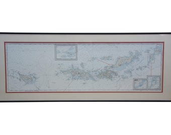 Vintage US & British Virgin Islands Panoramic Yardlong Map Chart 41"