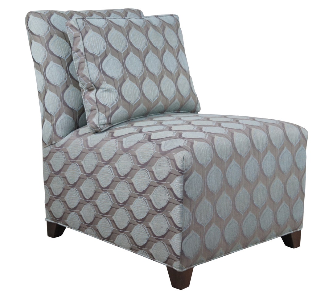 Ethan Allen Contemporary Slipper Chair Geometric Teal Gray Fabric 20