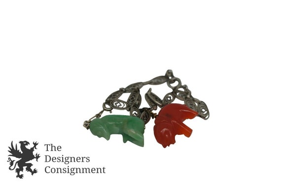 Sterling Silver Charm Bracelet Bakelite Monkey El… - image 9