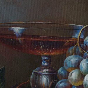 Vintage Still Life Fruit Grapes Wine Oil Painting on Canvas Gold Frame ...