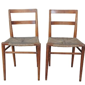 2 Primitive Antique Shaker Style Maple Ladderback Dining Side Chairs Rush Seat