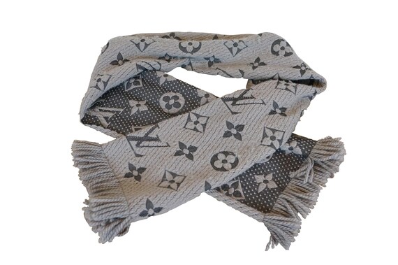 Louis Vuitton LV Logomania Monogram Gray Wool Silk Scarf Shawl